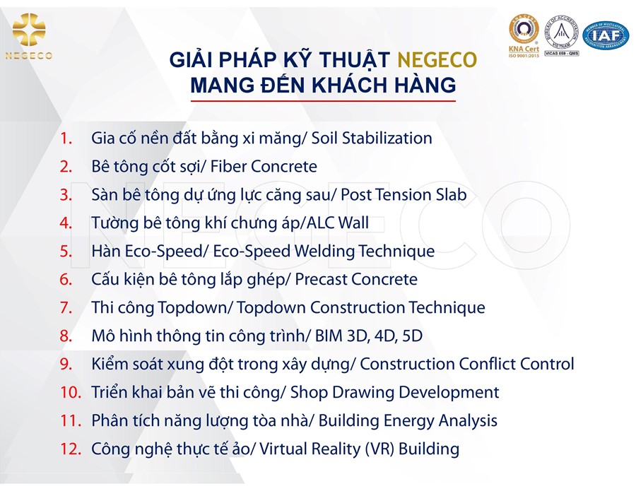 Các giải pháp kỹ thuật NEGECO mang đến cho Khách hàng